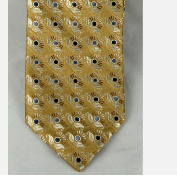 Ermenegildo Zegna Gold Sunburst Metallic Textured Silk Neck Tie Ornate Italy - Picture 1 of 5
